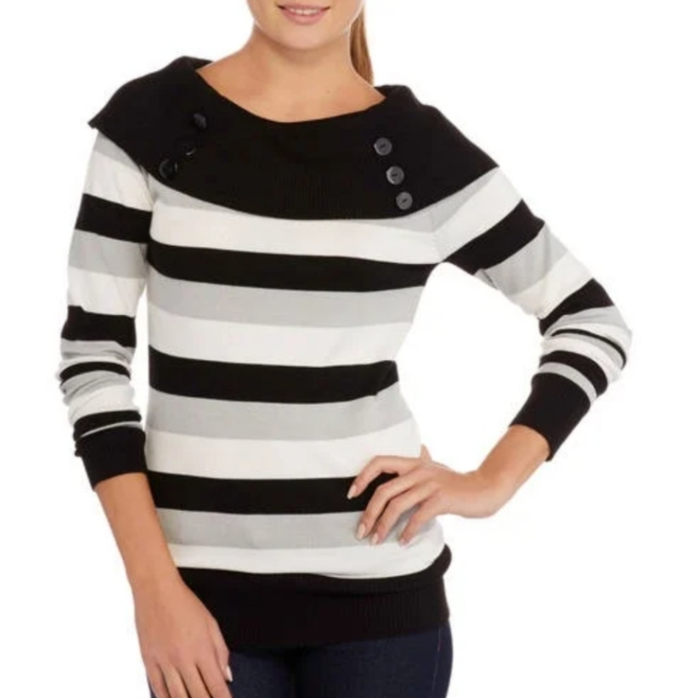 No Boundaries Fold-Over Striped Pullover Sweater